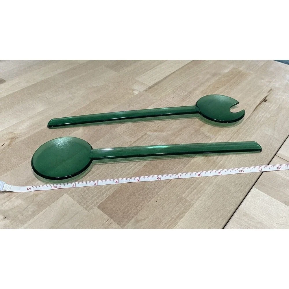 Vintage Tupperware Preludio Acrylic Serving Tongs Jewel Tone Green Set